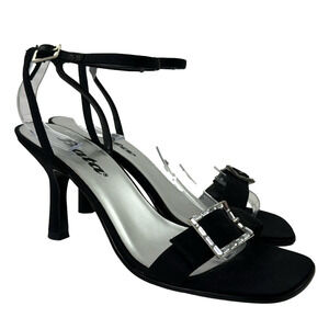 Vintage Bata Women's Black Satin Slingback Heel Shoes